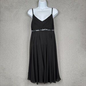 VTG Eva Blue Dress Womens 12 Black Fairy Beaded Babydoll Sheer Midi Y2K LBD